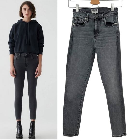 Agolde Sophie Skinny Jeans High Rise Crop Demo‎ Wash Denim Gray Size 25 - Picture 1 of 12